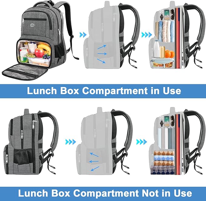 MATEIN Work Backpack for Men, Large Anti Theft Lunch Backpack with Laptop Compartment, TSA Friendly Travel Carry On Flight Approved, Lightweight College Bag for Camping Hiking, Grey