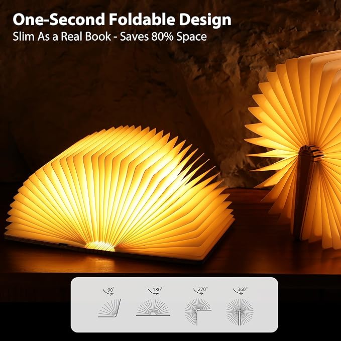 Unique Gifts for Book Lovers Women, 12 Colors Portable Book Lamp with Remote, Folding Book Light, Lovely Gift for Christmas, Birthday, Back to School & Bookshelf & Home Decor (Walnut)