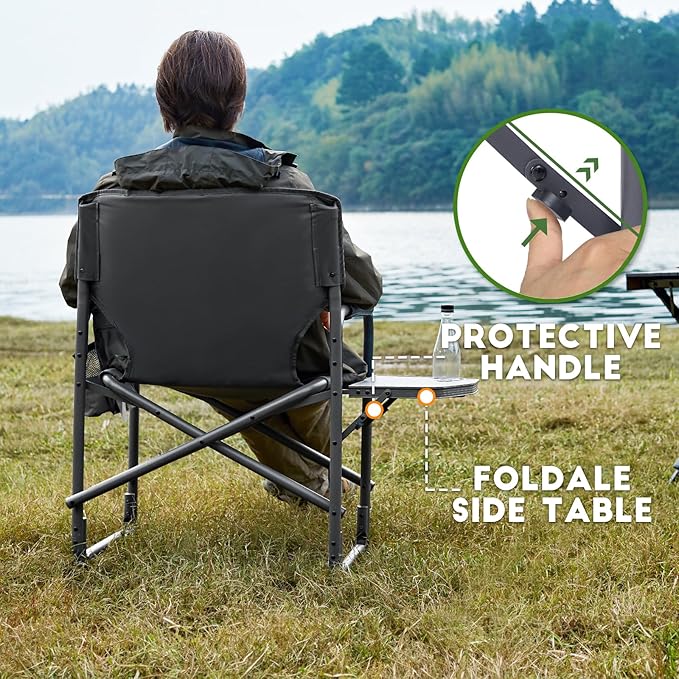 TIMBER RIDGE Aluminum Oversized Camping Chair, Lightweight Portable Directors Chair with Side Table Detachable Side Pocket for Outdoor Camping, Lawn, Picnic, Support 400lbs Gray