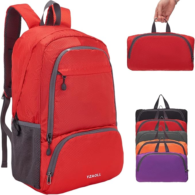 YZAOLL 30L Hiking Backpack Lightweight Day Packs, Packable Backpack for Women Men Travel Camping Vacation,Burgundy