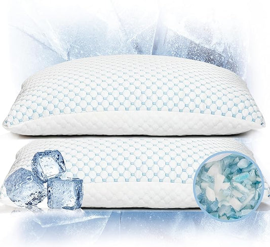 Premium Adjustable Shredded Memory Foam Pillow - Suitable for Side, Back, and Stomach Sleepers, with Cooling Fiber Machine Washable Cover (Queen (U.S. Standard)-2PCS)