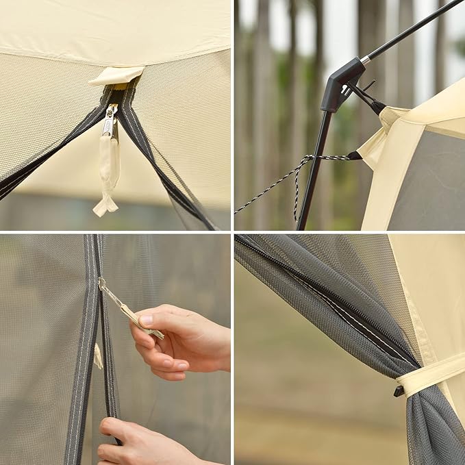 CAMPROS CP Screen House 12 x 12 Ft Screened Mesh Net Wall Canopy Tent Screen Shelter Gazebos for Patios Outdoor Camping Activities - Beige
