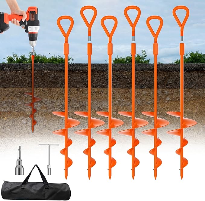 Phopich 18''/30" Long Ground Anchor, Heavy Duty Earth Anchors Ground Anchors Screw in Kit with T-Handle Hex Wrench for Camping Tent, Swing Sets, Securing Animals, Sheds, Trampoline
