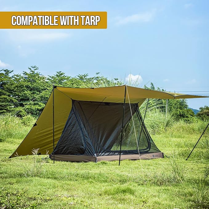 OneTigris 2 Person Mesh Tent, 3 Openings Screen Shelter with Waterproof Bathtub Floor for Outdoors Camping Lightweight Backpacking Thru-Hiking Travel Patio
