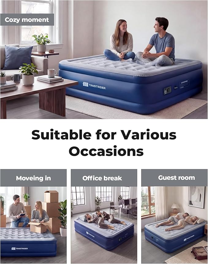 Full Size Air Mattress with Built in Pump, 18" Raised Inflatable Bed for Guest Room, 3-Min Quick Self-Inflating Airbed for Home Use Heavy Duty 600lbs Capacity
