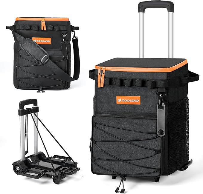 Odoland 48/72 Cans Soft Cooler with Wheels and Handle Collapsible Ice Chest Rolling Coolers on Wheels for Beach Camping Travel and Picnic