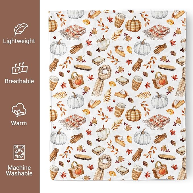 Fall Throw Blanket, Pumpkin Autumn Soft Blanket for Home Room Decor, Cozy Throw Blankets for Christmas Thanksgiving Gifts for Adults Kids Couch Bed 60" X 50"