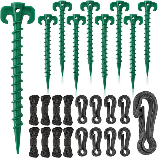 AUGSUN 27 Pieces Plastic Inflatable Stakes Set, Include Tent Stakes, Tethers Ropes and Hooks Heavy Duty Garden Yard Stakes for Christmas Outdoor Decorations (Green)
