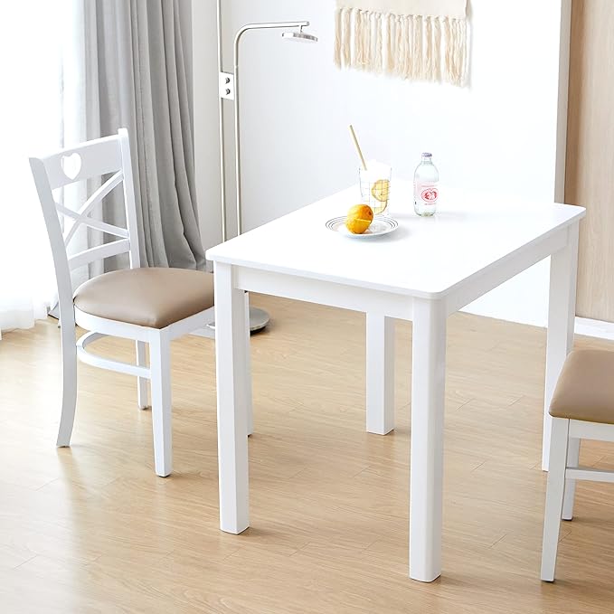 Livinia Cabin 33.5" Wooden Dining Table/Small Rectangular Modern Farmhouse Solid Wood Kitchen Table Desk (White)