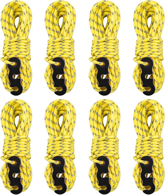 TRIWONDER Reflective Guyline, Tent Cord Nylon Paracord Rope with Guyline Adjuster for Camping Tent, Outdoor Packaging (Yellow - 8 Pack)