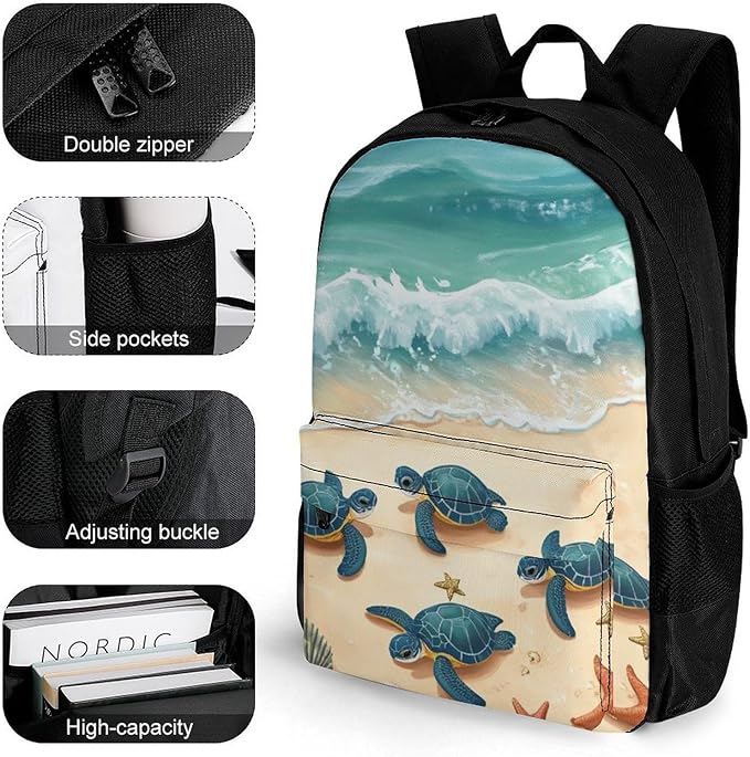 Lightweight Daypack for Camping Business Walking Cycling, Large Capacity Anti-Theft Multipurpose Bookbag, Beach Turtles Gym Outdoor Hiking Backpack