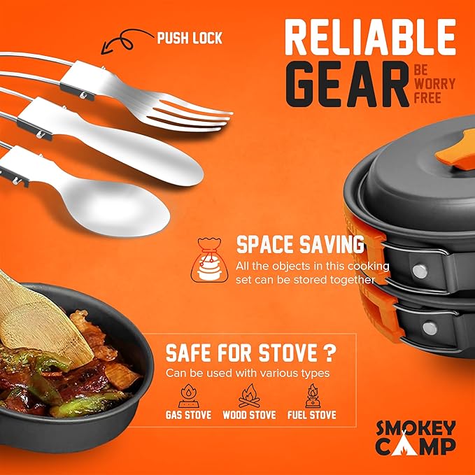 Camping Cookware Mess Kit Set with Stove - Backpacking Camping Pots and Pans Set, All in One Non-Stick Camping Cooking Set, Portable Stove, Hiking, Picnic, Outdoor & Camping Cookware Set