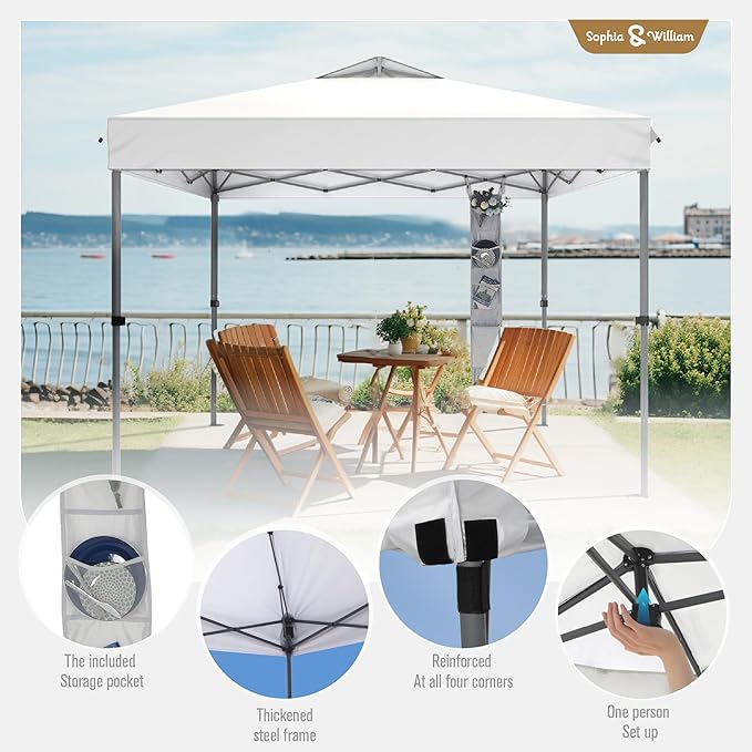 Sophia & William Canopy Tent Pop Up 10x10 ft, One Person Push Set Up Tent, Outdoor Canopies Shelter Heavy Duty Straight Legs with 4 Sandbags & Guy Ropes, 1 Roller Bag & Storage Bag, 8 Stakes, UPF50+