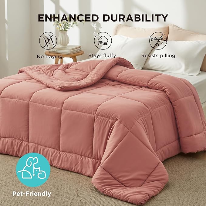Bedsure Comforter Duvet Insert - Quilted Comforters Full Size, All Season Duvet, GentleSoft Down Alternative Bedding, with 8 Tabs, Gifts for Women/Men, Dusty Pink, Full 86 x 82 Inches