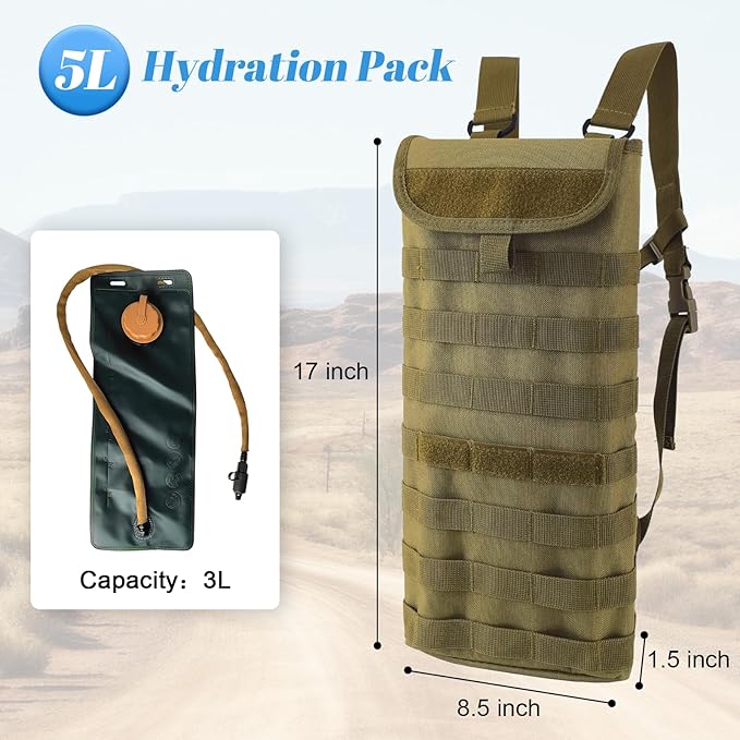 Tactical MOLLE Hydration Pack Carrier Backpack with 3L Water Bladder