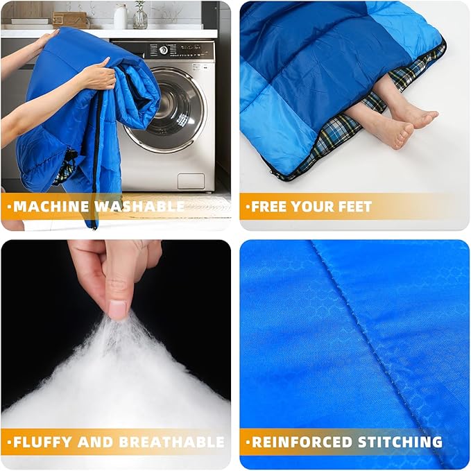 Cotton Flannel Liner Sleeping Bag for Adults Teens Kids, Cold Weather &Warm, 3 Seasons, Lightweight Compact Camping Essentials Equipment, Hiking, Outdoor, Travel