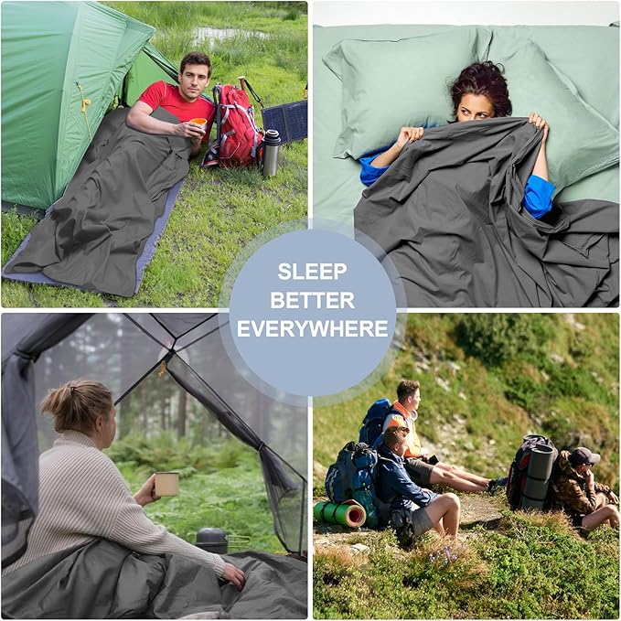 Sleeping Bag Liner,Long Staple Cotton, Adult Sleep Sack & Travel Sheets,Travel Sleep Sack for Backpacking, Hotels & Hostels Lightweight Travel Sheet Camping Sheets,Has Full Length Zipper