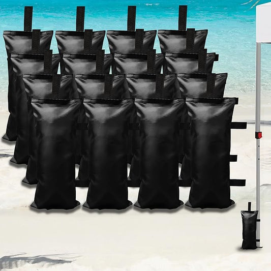 16 Pack SANWAY 448 LBS Sand Bags for Canopy (Unfilled)-Portable and Durable to Secure Tents, Canopies, and Umbrellas (Black)
