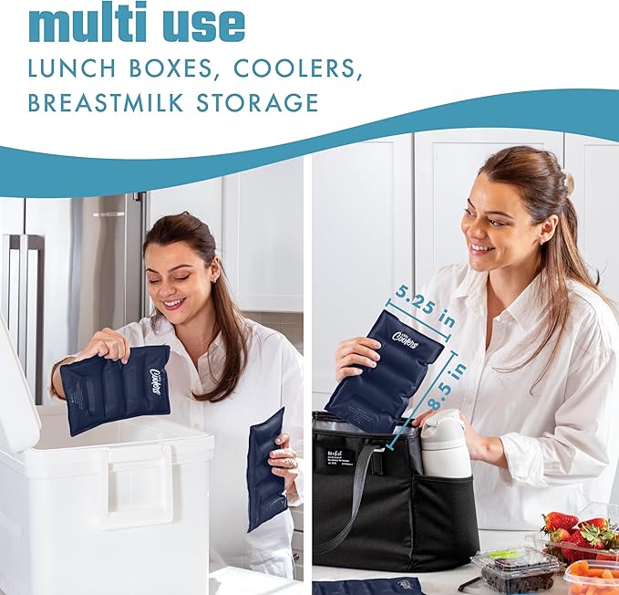 Cool Coolers by Fit & Fresh 2 Pack XL Soft Ice Packs for Cooler, Flexible Stretch Nylon, Lunch Box Ice Packs, Large Reusable Freezer Packs, Navy Blue