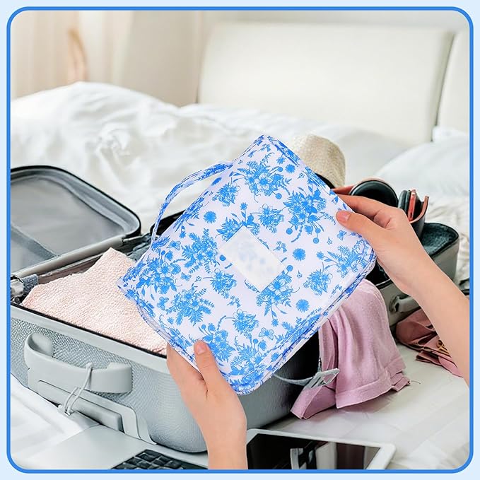 Pengxiaomei Toiletry Bag for Women, Waterproof Hanging Cosmetic Bag Portable Makeup Pouch Multifunction Handle Travel Toiletry Bag for Easter Gifts(Blue)