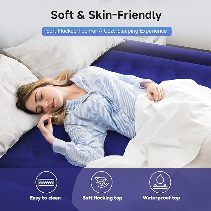 Sebor Air Mattress Queen with Built-in Pump 18", Comfortable Self-Inflating Air Mattress with High-Speed Pump, Durable Blow Up Mattress Queen with Storage Bag for Guests, Camping, Travel