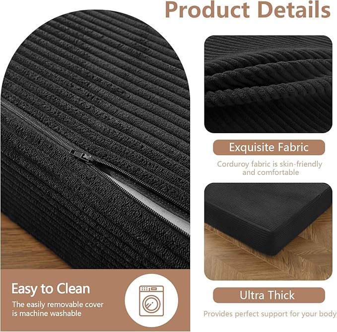 BYBYME Tri-Folding Corduroy Mattress, 6 Inch Gel Folding Mattress Topper, Foldable Soft Guest Bed Camping Pad, Washable Cover (Black, Twin)