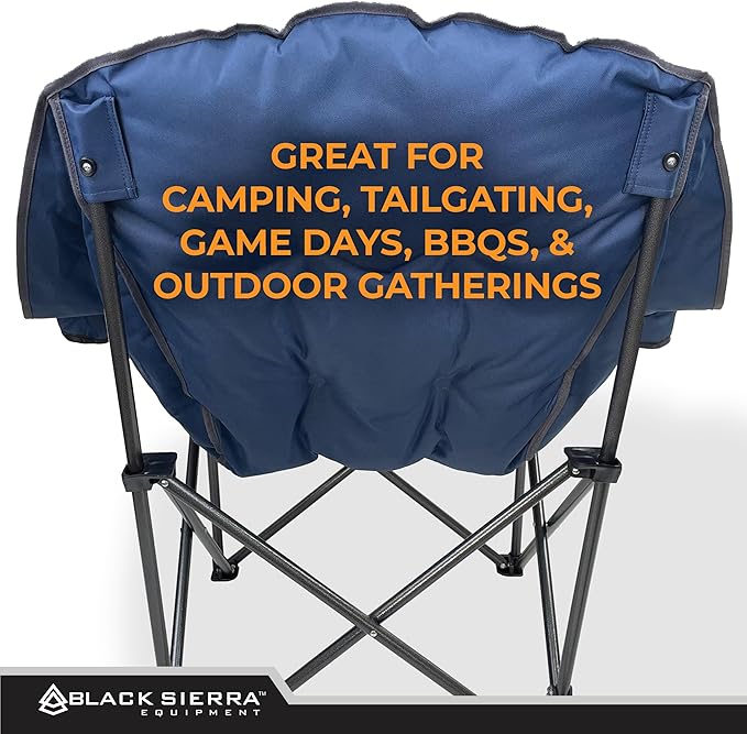Black Sierra Plush Camping Chair for Sports & Outdoors, Oversize XL Outdoor Folding Chair Supports 400 lbs, Heavy Duty Lounge w/Cup Holders & Carry Bag (Denim Blue)