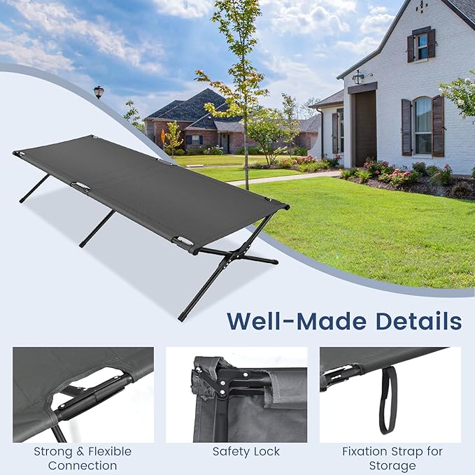 Goplus Folding Camping Cot with Carrying Bag, Portable Lightweight Outdoor Sleeping Bed for Adults Kids, 300LBS Weight Capacity, Heavy-Duty Camping Bed for Traveling