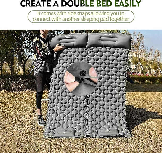 Camping Sleeping Pad, Ultralight Camping Mat with Pillow Built-in Foot Pump Inflatable Sleeping Pads Compact for Camping Backpacking Hiking Traveling Tent (Grey, Single)