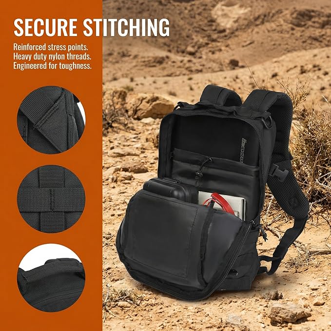 Small Tactical Backpack Military Daypack 12L Molle Bag Rucksack Army Daypack for Outdoor,Hiking,Camping,Travel (Black)