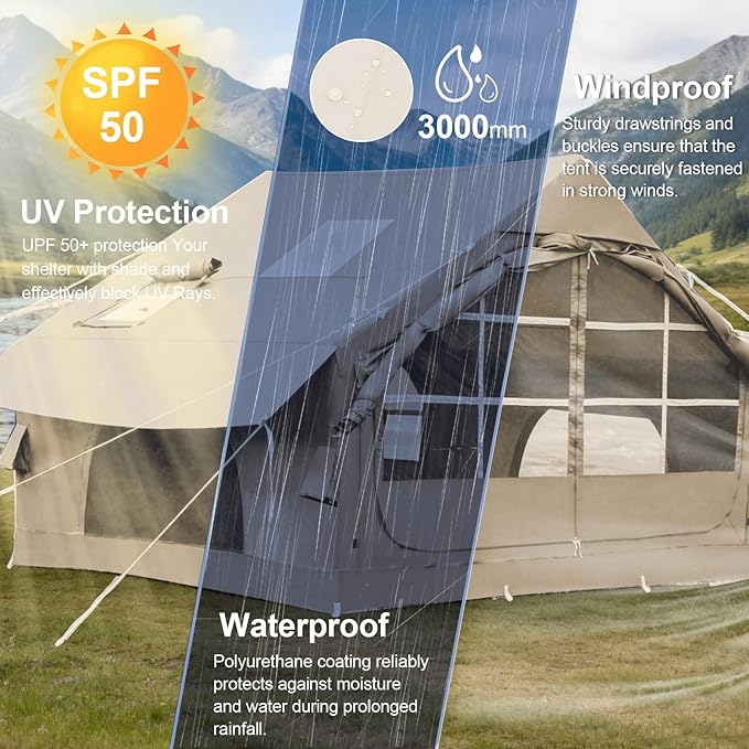 Inflatable Camping Tent,2/4/6/8 Person Glamping Inflatable Tents with Awning, Quick Setup Blow Up Tents with Pump, Waterproof Oxford Inflatable House for Camping, Air Glamping Hot Tents for Adult