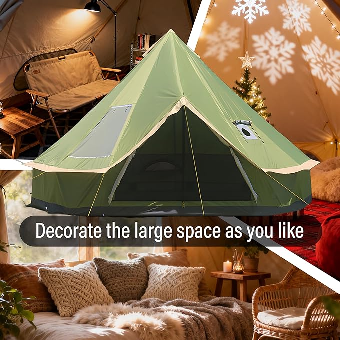 Canvas Tent with Stove Jack, 10-20 Person Yurt Tents for Camping, Large Bell Tent Waterproof 3000MM (4M/5M Options)