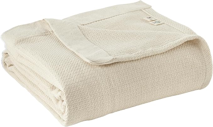100% Organic Cotton Blanket - GOTS & Fairtrade Certified Organic Cotton Throw Blanket for Bed with Soft Warm & Breathable Single Knit Weave - Great as Bedspread or Coverlet (Natural, Full/Queen)