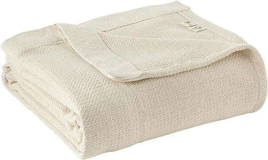 100% Organic Cotton Blanket - GOTS & Fairtrade Certified Organic Cotton Throw Blanket for Bed with Soft Warm & Breathable Single Knit Weave - Great as Bedspread or Coverlet (Natural, Twin)