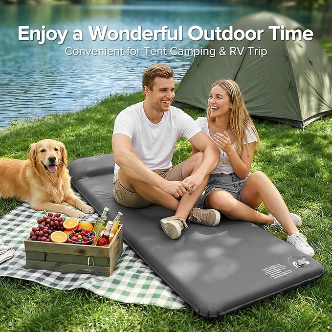 Self-Inflating Sleeping Pad for Camping, 3.1" Ultra-Thick Outdoor Camping Mat with Pillow & 9.5 R-Value, Insulated All-Season Foam Camping Mattress for Camping Travel Tent Car