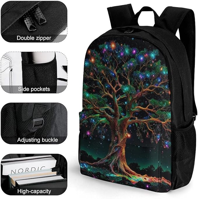Daypack Backpack Polyester Multipurpose Anti-Theft Mystery Tree Of Life Fantasy Magic Art Shoulder Bag Big Capacity Gym Outdoor Hiking Backpack With Smooth Zippers