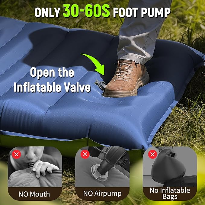 Sleeping Pad, Ultralight Inflatable Sleeping Pad for Camping with Pillow & Pump, Air Mattress Super Portable, Great for Camping Gear, Hiking, Side or Lounging Sleeper (Blue)