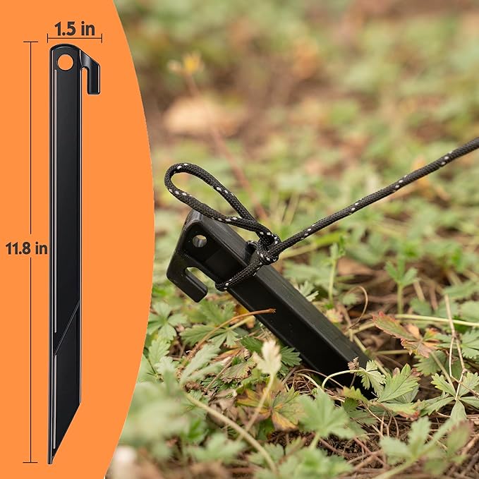 16 Pcs Plastic Stakes 12 inch Heavy Duty Tent Stakes, Replacement Inflatables Stakes, Outdoor Yard Ground Anchor for Christmas Decorations Garden Tent, Camping Accessories Black