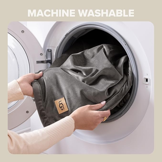 UGG Bliss Throw Blanket Plush Soft Fleece Fluffy Blankets for Bed or Couch Oversized Warm Reversible Machine Washable Medium Weight Home Decor Giftable Throw, 50-inch x 70-inch, Charcoal Grey