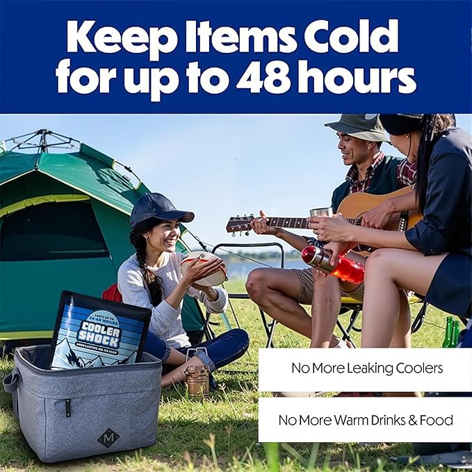 Cooler Shock Reusable Ice Packs for Cooler - Long Lasting Cold Freezer Packs for Coolers and Lunch Boxes - Cooler Ice Packs for Camping Gear, Fishing, Road Trips, Beach Must Haves