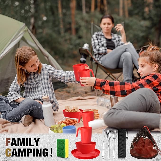 Scout Camping Mess Kit for 1 Person Boy Scout Dishes Set Girl Scout Mess Kit with Mesh Bag Reusable Light Weight Eating Utensils Plastic Camping Cutlery Set for Travel Camp