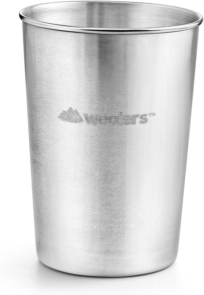 Wealers Unique Complete Messware Kit Polished Stainless Steel Dishes Set| Tableware| Dinnerware| Camping| Buffet| Includes - Cups | Plates| Bowls| Cutlery| Comes in Mesh Bags (4 Person Set)