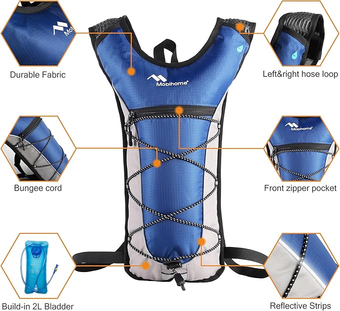 Hydration Backpack & 2L Leak Proof Water Hydration Bladder,Lightweight Running Backpack & Hydration Pack, Running, Hiking, Cycling, Climbing,Skiing for Men Women & Kids, Airflow Camel Pack