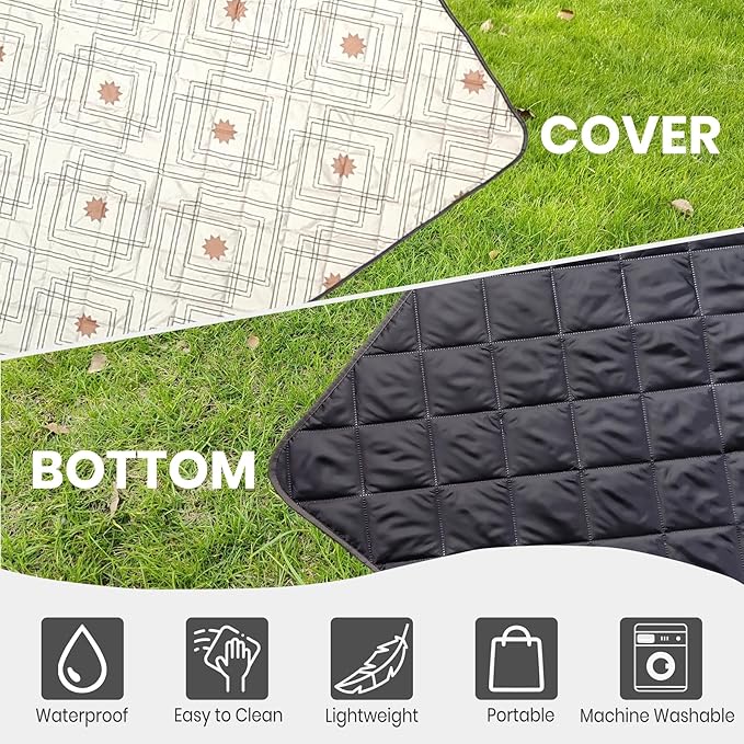 Waterproof Outdoor Blanket, 79" x 55" Large Packable Picnic Blankets, Foldable Picnic Mat for Park, Lawn, Grass, Beach, Concert (Boho Geometric)