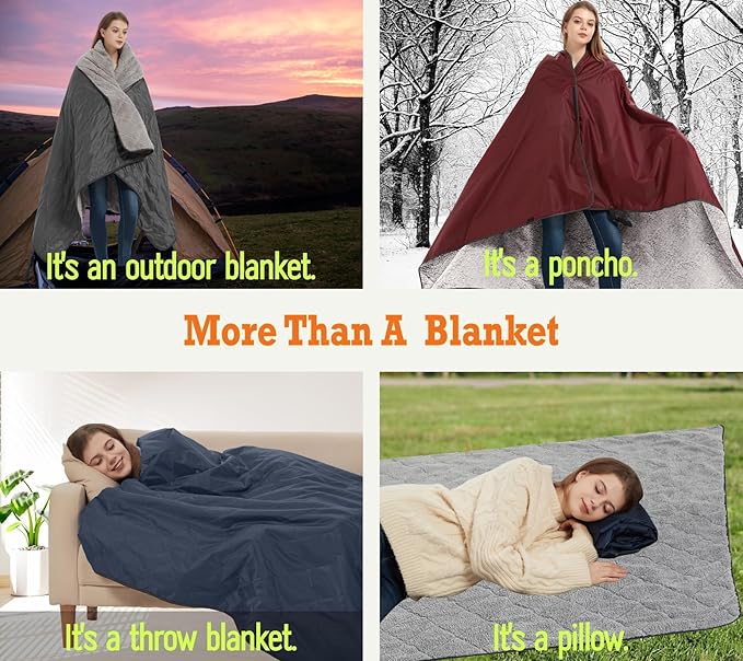 Outdoor/Indoor Sherpa Blanket, Oversized Waterproof Stadium Blanket for Cold Weather. Warm, Soft, Portable, Great for Stadium, Sports Events, Camping, Indoor - 82x56in., Dark Gray