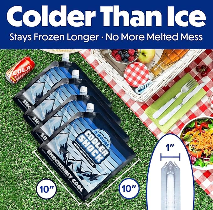 Cooler Shock Reusable Ice Packs for Cooler - Long Lasting Cold Freezer Packs for Coolers and Lunch Boxes - Cooler Ice Packs for Camping Gear, Fishing, Road Trips, Beach Must Haves