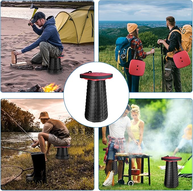 Upgraded Square Folding Stool, Max Load Capacity 485lbs, Portable Collapsible Seat, Telescoping Foldable Stool for Camping,Fishing,Hiking,Travel