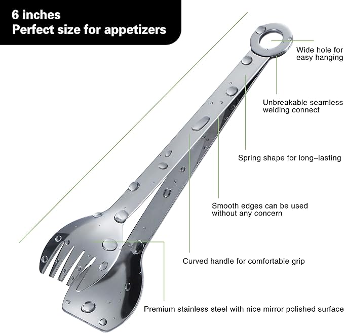 Mini Appetizer Tongs Stainless Steel Set of 4, MSY BIGSUNNY Small Serving Tongs, 6 Inch(15.2cm, Silver)