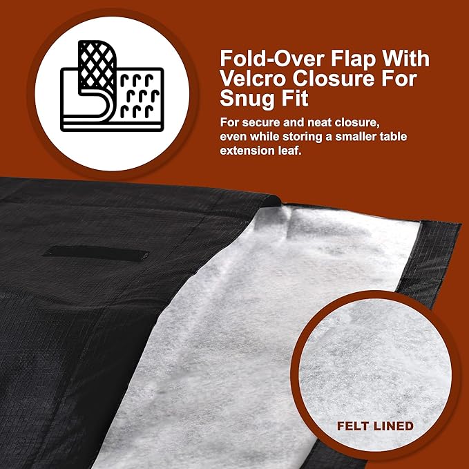 Sorfey Felt Lined Dining Table Leaf Storage Bag with Velcro Closure, Water Resistant and Scratch Resistant, 52" x 32", Black