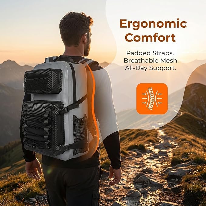 Dry Bag Waterproof Backpack 30L Tactical Backpack for Kayaking Hiking Boating Paddle Boarding Fishing Travel Camping Beach Floating Dry Bag for Men Women (Grey)
